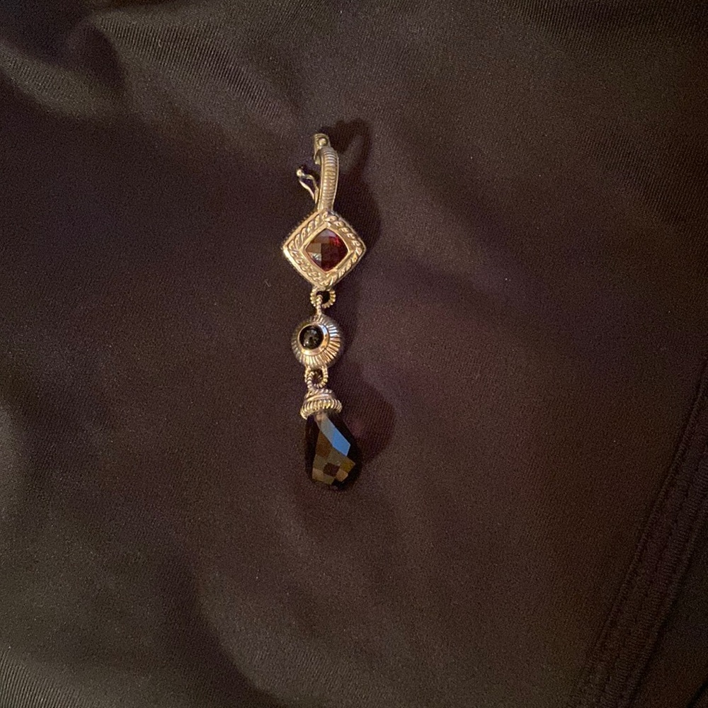 Silver Garnet Drop Pendant - Deep Red Faceted Gem by Judith Ripka 🍒